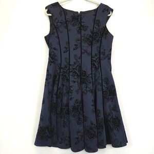 Gabby Skye Dress Women14 Navy Fit Flare Velvet Flocked Floral Sleeveless Festive